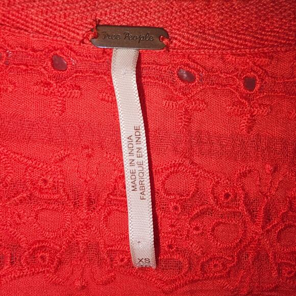 Free People Women's Parisian Nights Eyelet Embroidered Red Boho Top size  Xs - Picture 5 of 10